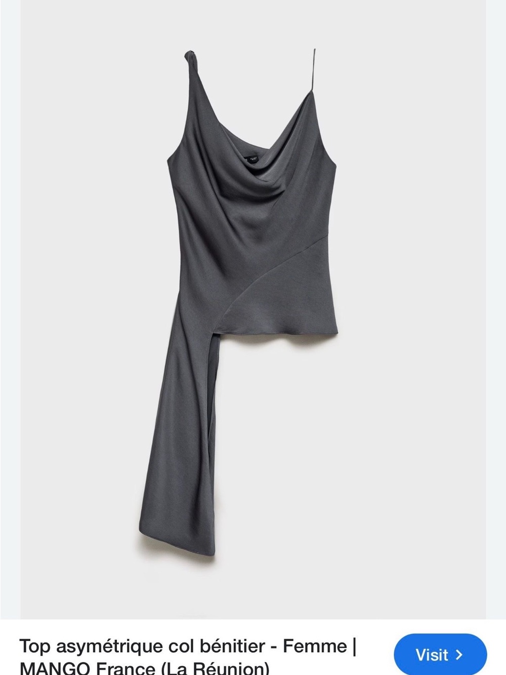 Mango Asymmetric Draped Cowl Neck Camisole — Charcoal
